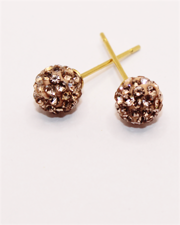 Øreringe - cool små forgyldte ørestikker med champagnefarvet krystalkugler 