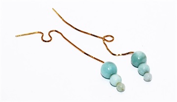 Øreringe - fine forgyldte strings med amazonit perler