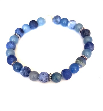 Armbånd - smukt blå agat perle med sølv mellemled 