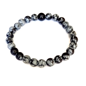 Armbånd - med grå, sorte og hvide snowflake agat perler