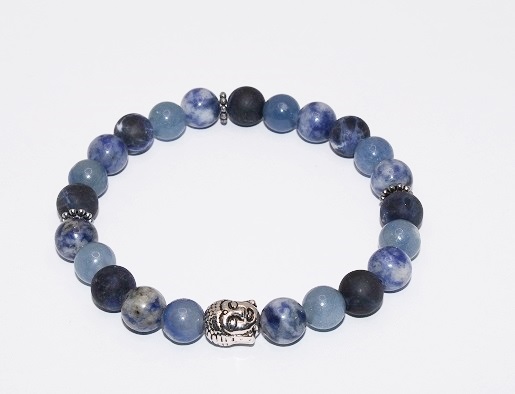 Armbånd - stilrent og flot med  blå agat perler og sølv mellemled 