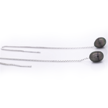 Sølv string med aflang grå perle